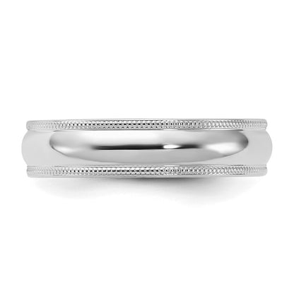 Sterling Silver Rhodium-plated 5mm Comfort Fit Milgrain Size 8 Band