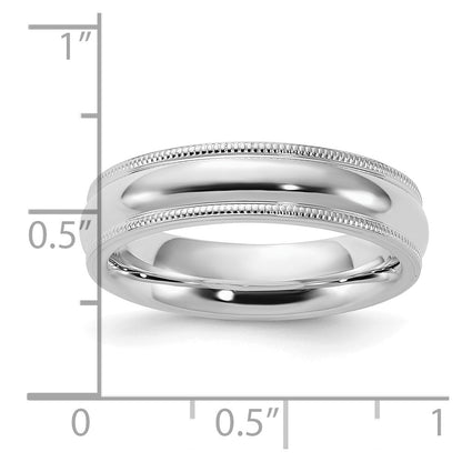 Sterling Silver Rhodium-plated 5mm Comfort Fit Milgrain Size 8.5 Band