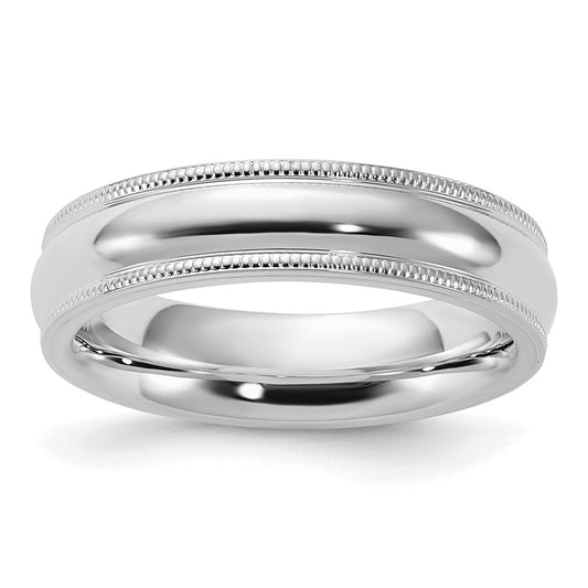 Sterling Silver Rhodium-plated 5mm Comfort Fit Milgrain Size 8.5 Band