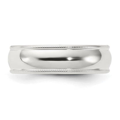 Sterling Silver Rhodium-plated 6mm Comfort Fit Milgrain Size 10 Band