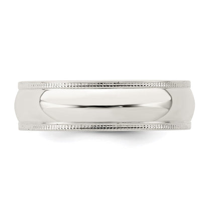 Sterling Silver Rhodium-plated 6mm Comfort Fit Milgrain Size 11 Band