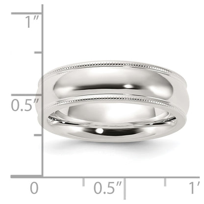 Sterling Silver 6mm Comfort Fit Half Round Milgrain Size 9.5 Band