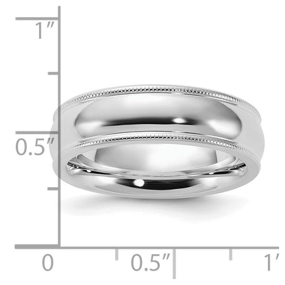 Sterling Silver Rhodium-plated 6mm Comfort Fit Milgrain Size 7 Band