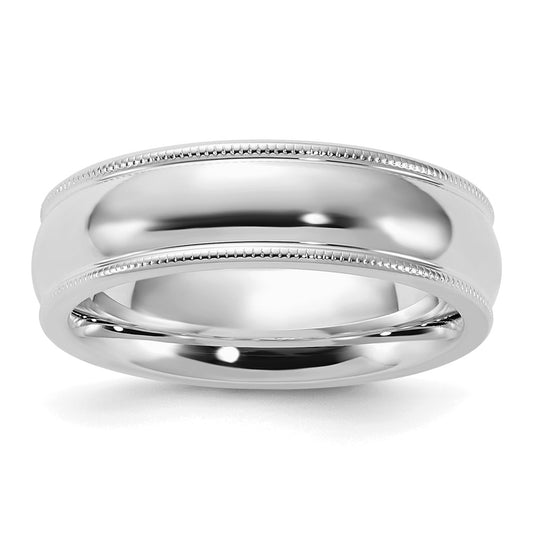 Sterling Silver Rhodium-plated 6mm Comfort Fit Milgrain Size 12.5 Band