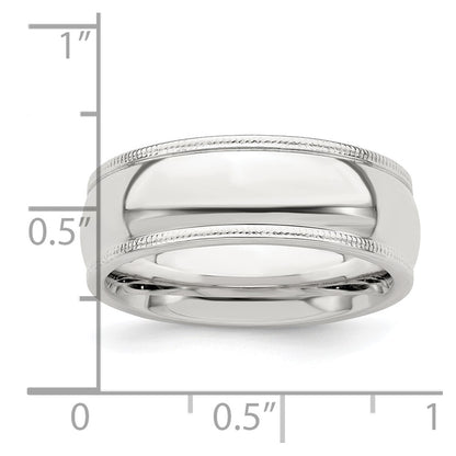 Sterling Silver 7mm Comfort Fit Half Round Milgrain Size 7 Band