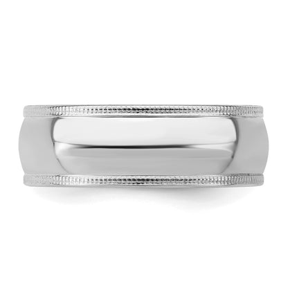 Sterling Silver Rhodium-plated 7mm Comfort Fit Milgrain Size 5 Band