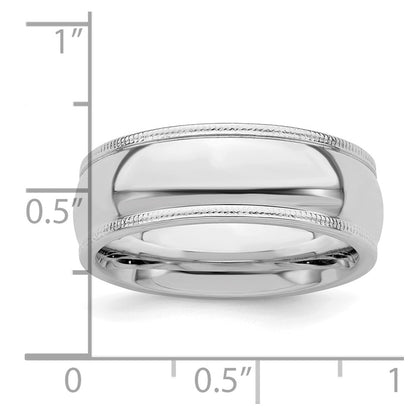 Sterling Silver Rhodium-plated 7mm Comfort Fit Milgrain Size 8 Band