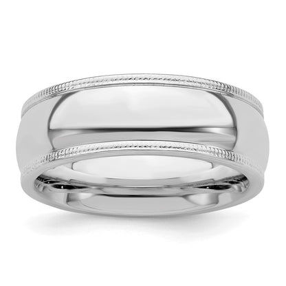 Sterling Silver Rhodium-plated 7mm Comfort Fit Milgrain Size 7 Band