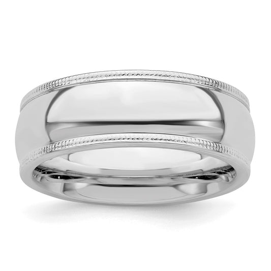 Sterling Silver Rhodium-plated 7mm Comfort Fit Milgrain Size 7 Band