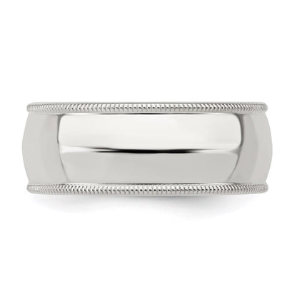 Sterling Silver 8mm Comfort Fit Half Round Milgrain Size 7.5 Band
