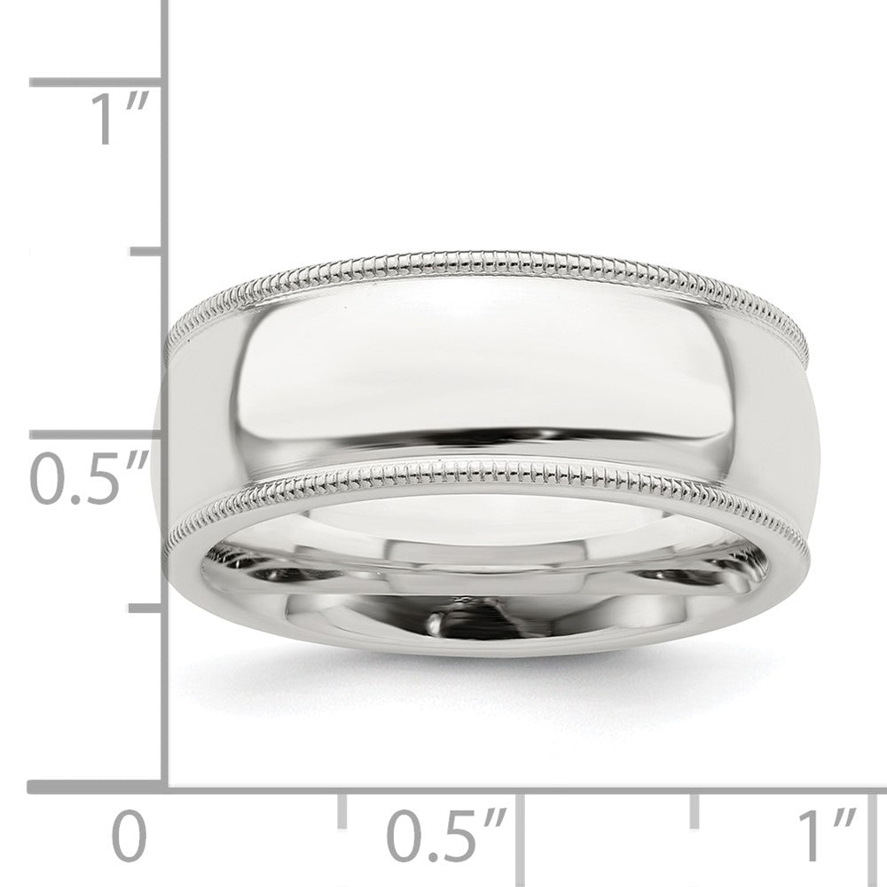 Sterling Silver 8mm Comfort Fit Half Round Milgrain Size 5.5 Band