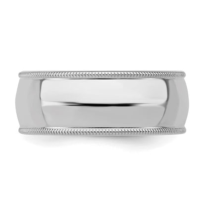 Sterling Silver Rhodium-plated 8mm Comfort Fit Milgrain Size 8 Band