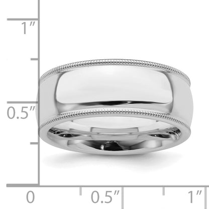 Sterling Silver Rhodium-plated 8mm Comfort Fit Milgrain Size 10 Band