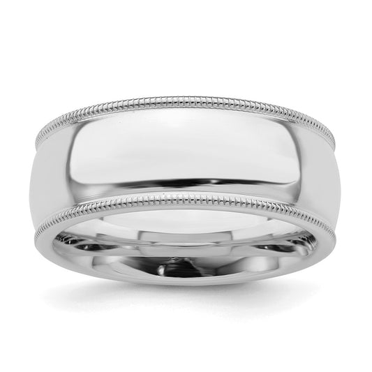 Sterling Silver Rhodium-plated 8mm Comfort Fit Milgrain Size 11 Band