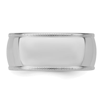 Sterling Silver Rhodium-plated 9mm Comfort Fit Milgrain Size 11 Band