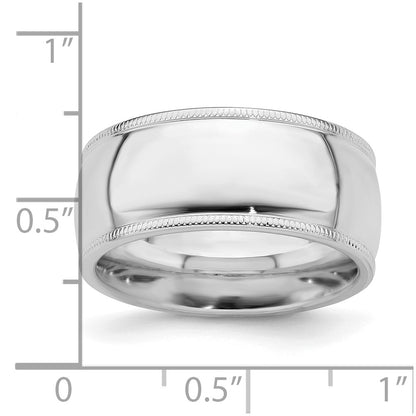 Sterling Silver Rhodium-plated 9mm Comfort Fit Milgrain Size 10 Band