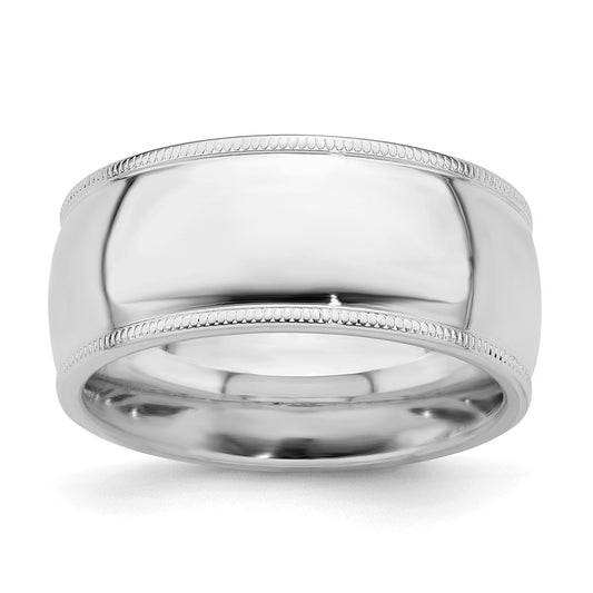 Sterling Silver Rhodium-plated 9mm Comfort Fit Milgrain Size 12 Band