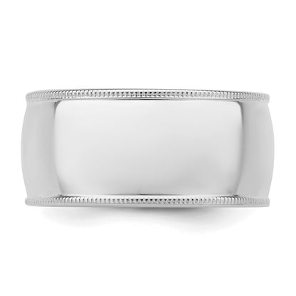 Sterling Silver Rhodium-plated 10mm Comfort Fit Milgrain Size 10 Band