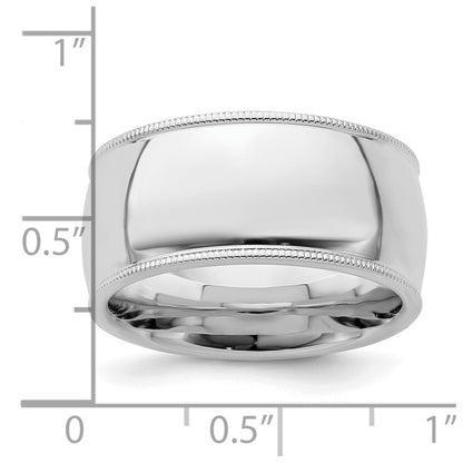 Sterling Silver Rhodium-plated 10mm Comfort Fit Milgrain Size 9 Band
