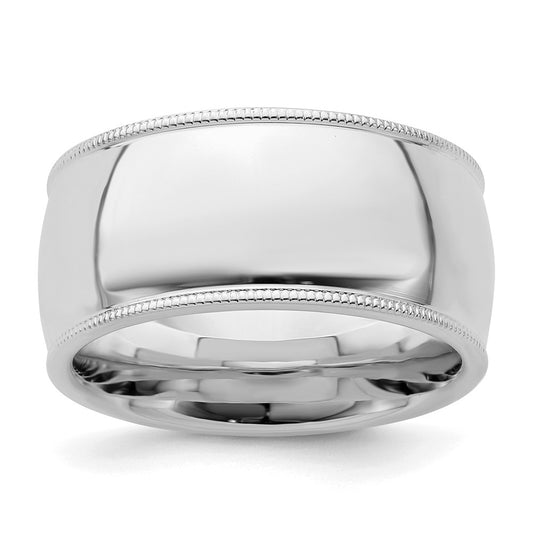 Sterling Silver Rhodium-plated 10mm Comfort Fit Milgrain Size 9 Band