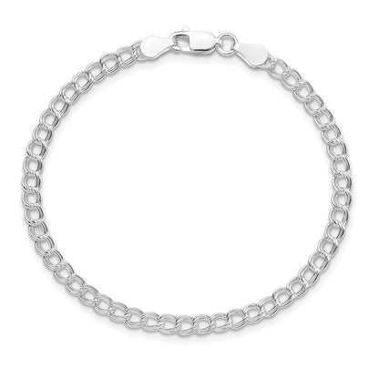 Sterling Silver RH-plated 3.5mm Solid Double Link Charm Child's Bracelet