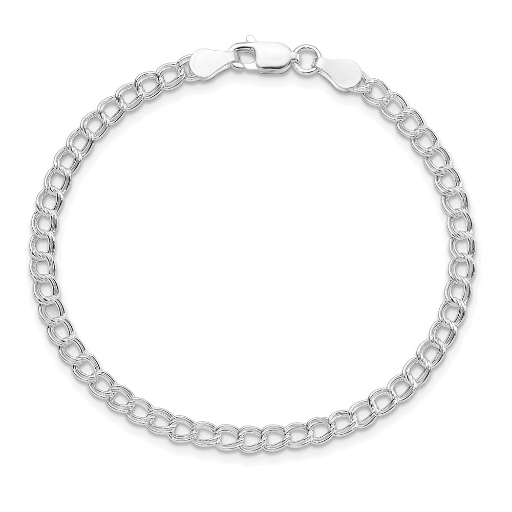 Sterling Silver RH-plated 3.5mm Solid Double Link Charm Bracelet