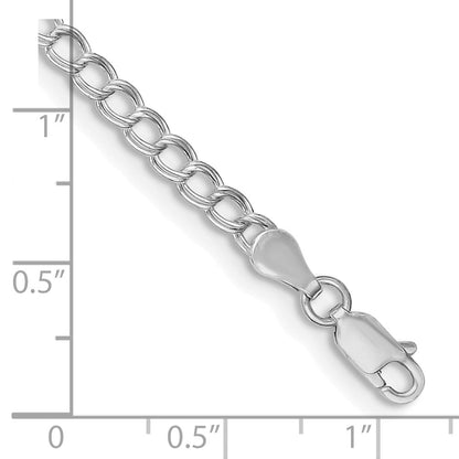 Sterling Silver RH-plated 3.5mm Solid Double Link Charm Bracelet