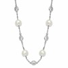 Cheryl M Sterling Silver Rhodium-plated Glass Pearl and Brilliant-cut CZ Bezel Station 18.25 Inch Necklace