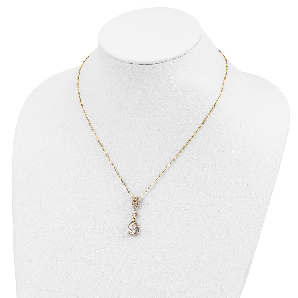 Cheryl M Sterling Silver Gold-plated Brilliant-cut CZ Teardrop and Bezel Halo 18 Inch Necklace