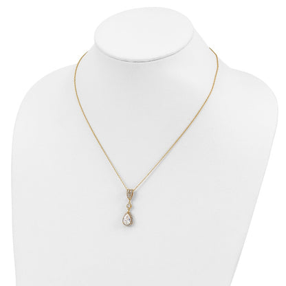 Cheryl M Sterling Silver Gold-plated Brilliant-cut CZ Teardrop and Bezel Halo 18 Inch Necklace
