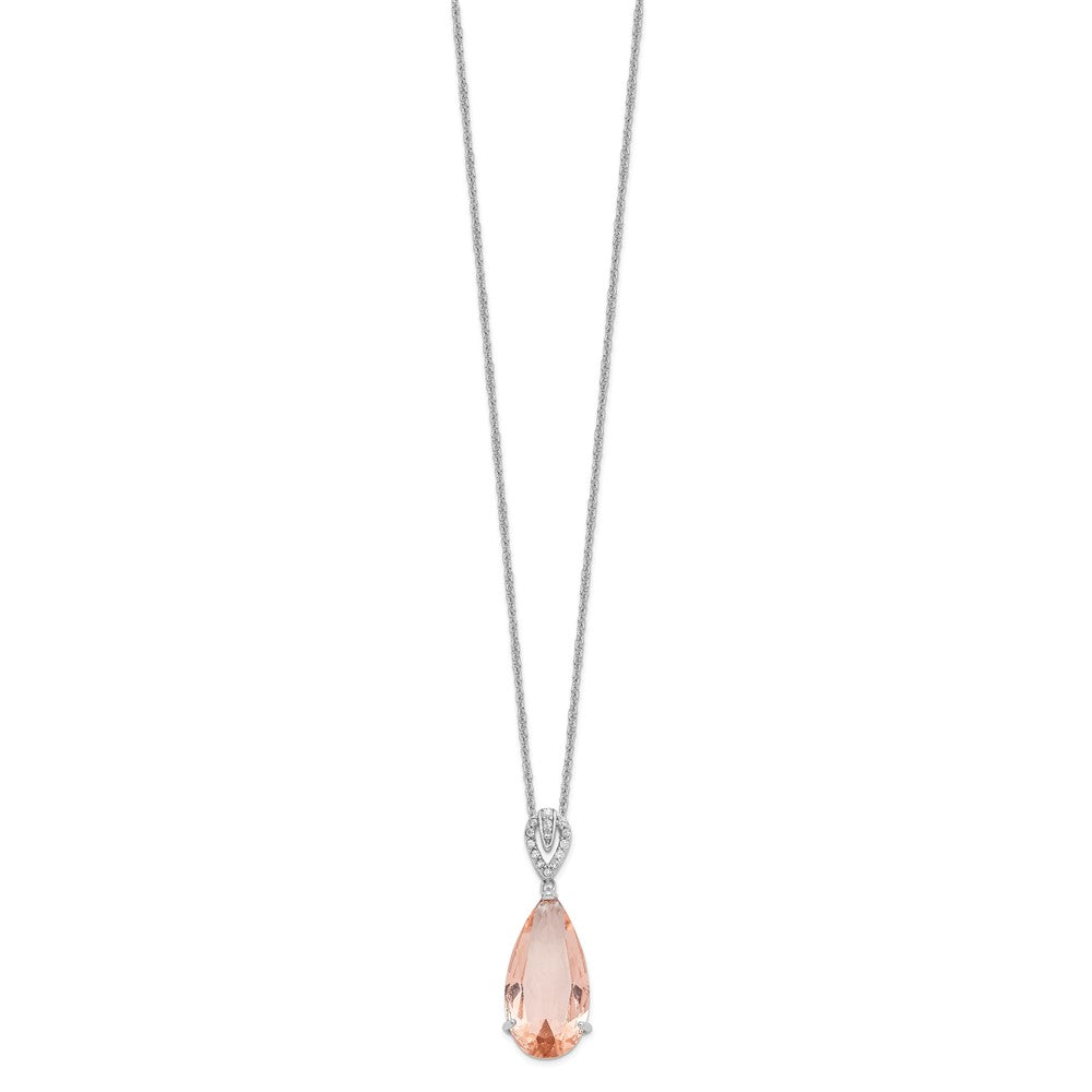 Cheryl M Sterling Silver Rhodium-plated Brilliant-cut Simulated Morganite and White Brilliant-cut CZ Teardrop 18 Inch Necklace