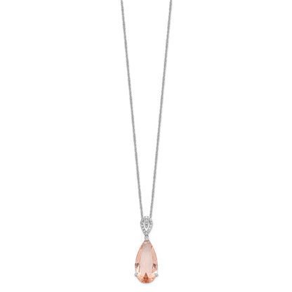 Cheryl M Sterling Silver Rhodium-plated Brilliant-cut Simulated Morganite and White Brilliant-cut CZ Teardrop 18 Inch Necklace