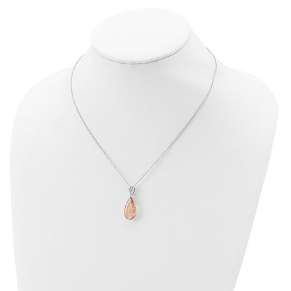 Cheryl M Sterling Silver Rhodium-plated Brilliant-cut Simulated Morganite and White Brilliant-cut CZ Teardrop 18 Inch Necklace