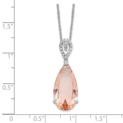 Cheryl M Sterling Silver Rhodium-plated Brilliant-cut Simulated Morganite and White Brilliant-cut CZ Teardrop 18 Inch Necklace