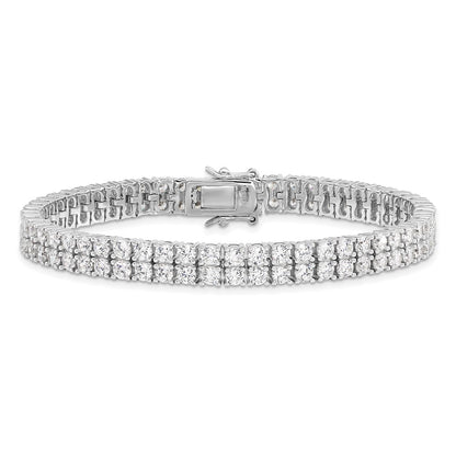 Cheryl M Sterling Silver Rhodium-plated Brilliant-cut CZ Two Row 7.5 Inch Tennis Bracelet