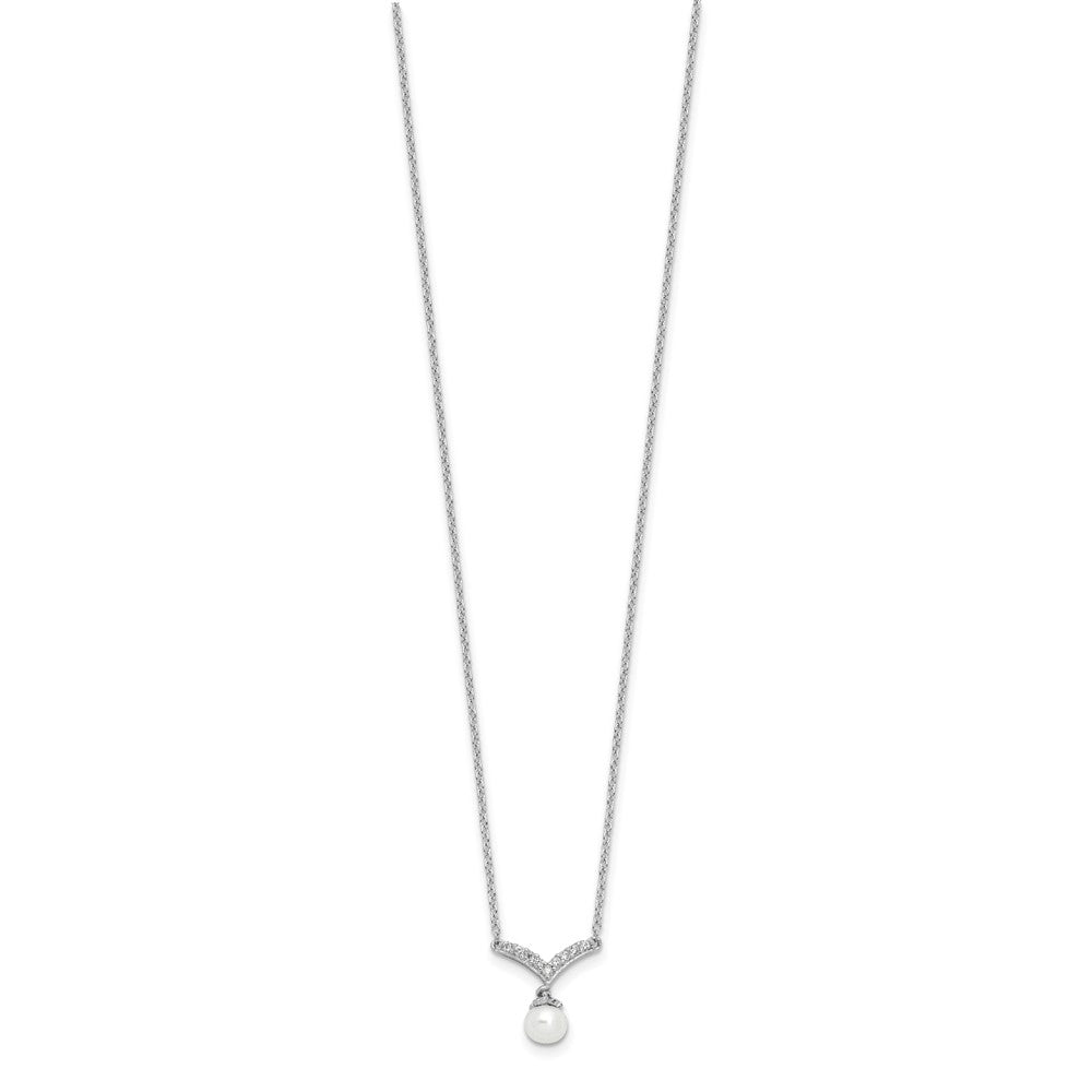 Cheryl M Sterling Silver Rhodium-plated Freshwater Cultured Pearl & Brilliant-cut CZ 18 Inch Necklace