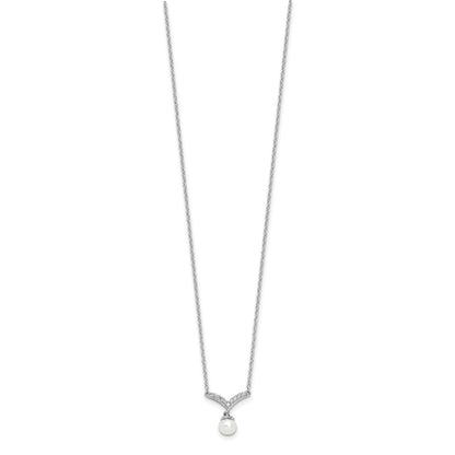 Cheryl M Sterling Silver Rhodium-plated Freshwater Cultured Pearl & Brilliant-cut CZ 18 Inch Necklace