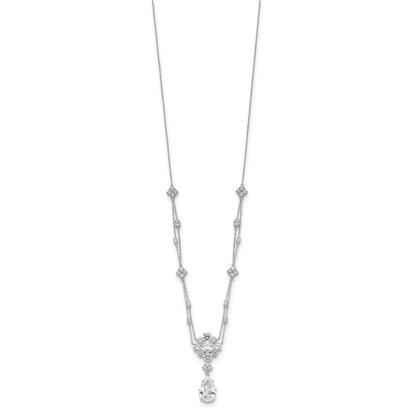 Cheryl M Sterling Silver Rhodium-plated Fancy Cushion-cut and Brilliant-cut CZ Teardrop Dangle 18 Inch Necklace