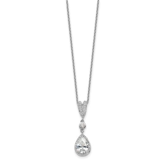 Cheryl M Sterling Silver Rhodium-plated Brilliant-cut CZ Teardrop and Bezel Halo 18 Inch Necklace