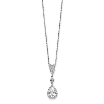 Cheryl M Sterling Silver Rhodium-plated Brilliant-cut CZ Teardrop and Bezel Halo 18 Inch Necklace