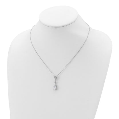 Cheryl M Sterling Silver Rhodium-plated Brilliant-cut CZ Teardrop and Bezel Halo 18 Inch Necklace