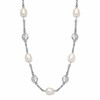 Cheryl M Sterling Silver Rhodium-plated Freshwater Cultured Pearl and Brilliant-cut CZ Bezel Station 36 Inch Necklace