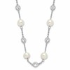 Cheryl M Sterling Silver Rhodium-plated Glass Pearl and Brilliant-cut CZ Bezel Station 36 Inch Necklace