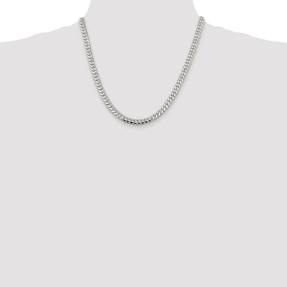 Sterling Silver Rhodium-plated 6.4mm Polished Domed Curb Chain