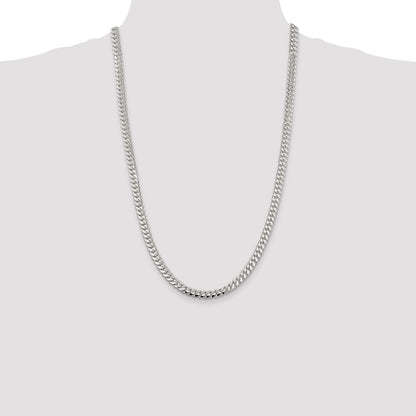 Sterling Silver Rhodium-plated 6.4mm Polished Domed Curb Chain