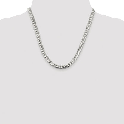 Sterling Silver Rhodium-plated 7.0mm Polished Domed Curb Chain