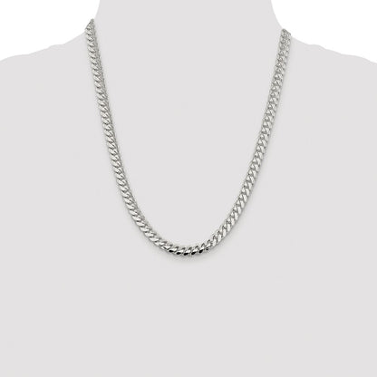 Sterling Silver Rhodium-plated 7.0mm Polished Domed Curb Chain