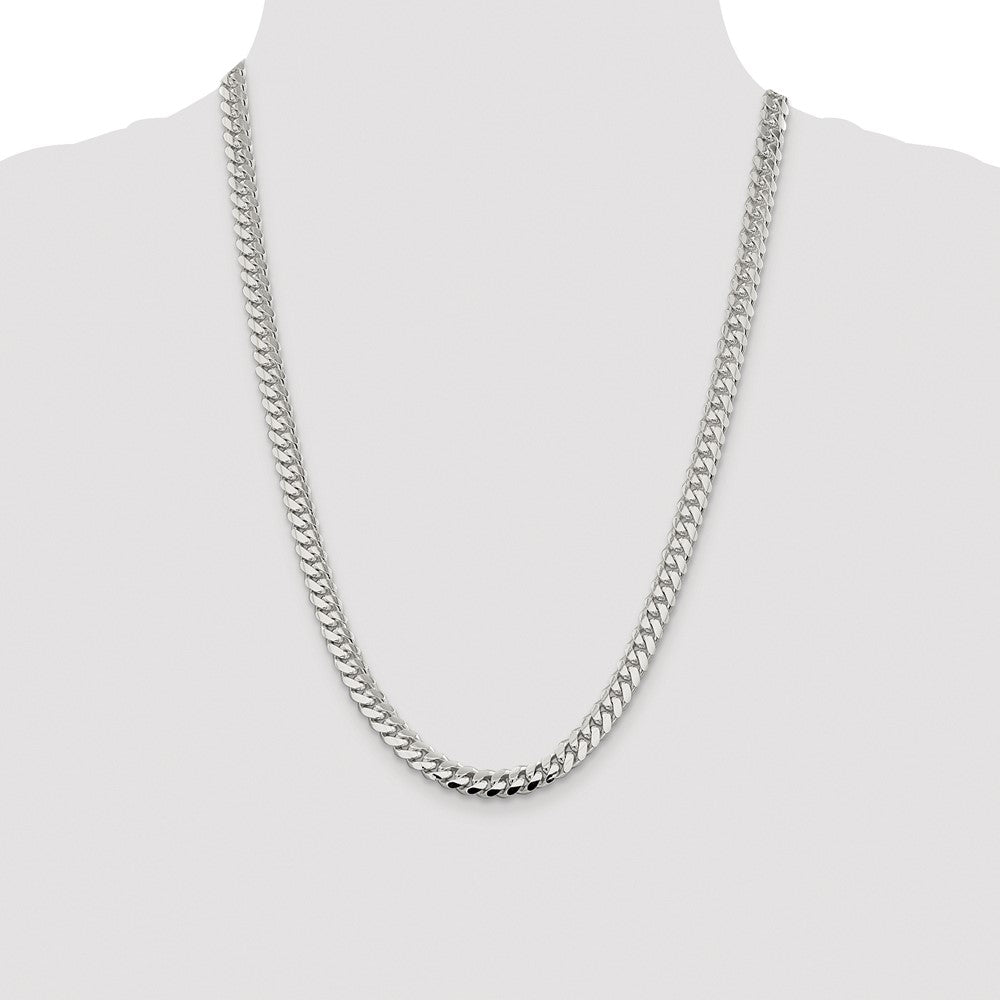 Sterling Silver Rhodium-plated 7.0mm Polished Domed Curb Chain