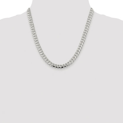 Sterling Silver Rhodium-plated 7.8mm Polished Domed Curb Chain