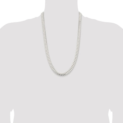 Sterling Silver Rhodium-plated 9mm Polished Domed Curb Chain